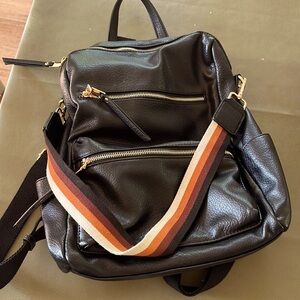 Faux leather backpack with strap